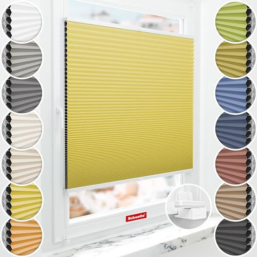 Schuette® Wabenplissee ohne Bohren: Sunburst (Gelb) ● 50x130cm (Breite x Höhe) ● Suprafix Faltrollo X Klemmfix Rollo ● Blitzschnelle Montage inkl. Video