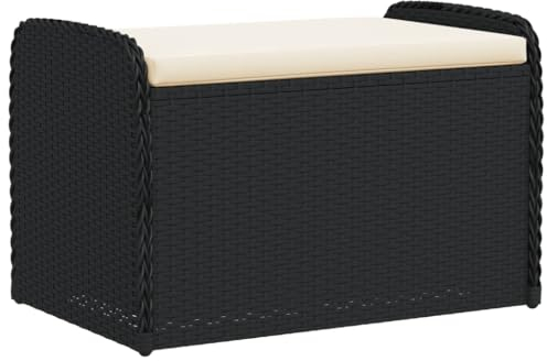 vidaXL Sitzbank mit Kissen, Bank mit Staufach unter Sitzfläche, Gartenbank mit abnehmbarem waschbarem Bezug, Parkbank Gartenmöbel, Schwarz Poly Rattan