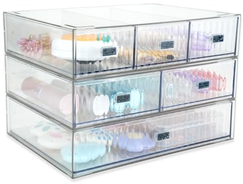 TIE-DailyNec 3PCS Kosmetik Organizer aus Acryl, Stapelbare Aufbewahrungsbox,Desktop Storage Box, Schminktisch Organizer mit 3 Schubladen, Aufbewahrungsboxen für Haus Kosmetik Schmuck Büro