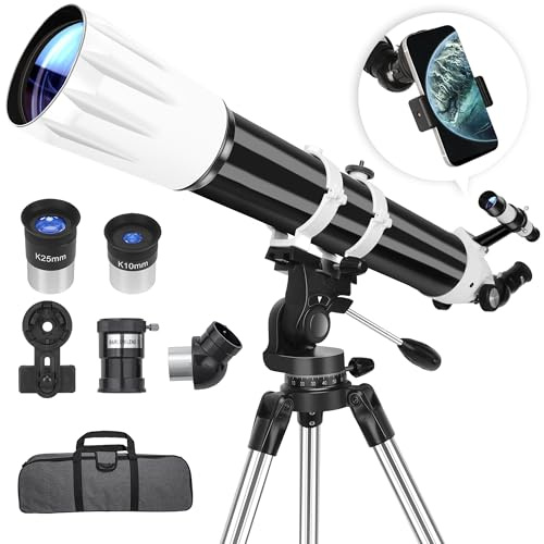 Hawkko 90mm Aperture 900mm Telescope for Adults High Powered - Professional Multi-Coated Refractor Telescope for Astronomy Beginners (36X-270X) with AZ Mount, Phone Adapter and Carry Bag