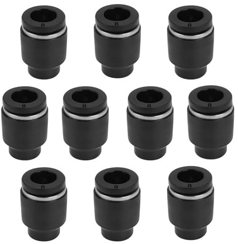 OTOTEC 10 Pièces 8mm OD Pousser pour Connecter Raccord Bouchon Pneumatique Tube Bouchon Rapide Raccord Outil Pneumatique Accessoires pour Tube de Tuyau (Noir)