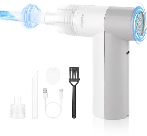 picache Compressed Air Duster with Vacuum Cleaner,Cordless 3 Speed Compressed Air Cleaner for PC,Laptop, Keyboard,Replaces Compressed Air Can,White