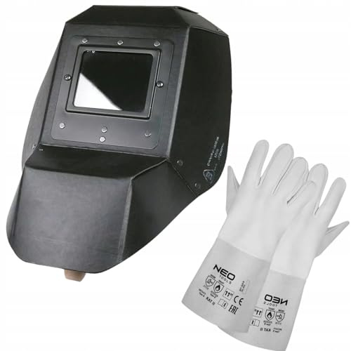 TOPEX Schweißschild mit Schweißerhandschuhe 11 - Großes Sichtfenster 100 x 80 mm - Schattierung nach DIN 6-14 - Schweißschirm - Schweißerhelm - Handschweißmaske - Schweißvisier