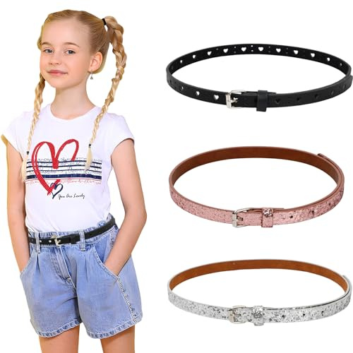 Shengxi Dünner Gürtel für Mädchen Glitter PU Ledergürtel für Mädchen Verstellbarer Taillengürtel für Mädchen Kinder Gürtel Shinny Kinder Taille Gürtel Mädchen Gürtel für Jeans Kleid