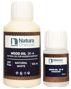 Natura Onecoat Wood Stain Oil - 8 m² - 140 ml, Natural White – Wood Finish for Interior Furniture & Floor - Linseed Wood Oil - Fast-Drying - Environmentally Friendly - Extra Durable Hard Wax Oil