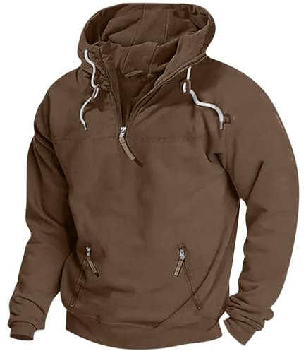 Herren Kapuzenpullover Mit Halbem Reißverschluss, Sale Einfarbig Sweatshirt Mit Taschen, Pullover Oberteile Langärmeliges Sweatshirt, Langarmshirt Lässige Modische, Sweater Weich Und Bequem