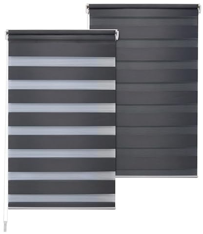Doppelrollo DuoRollo Klemmfix ohne Bohren Seitenzug Fenster Rollo anthrazit B 95cm (91cm Stoffbreite) x H 210 cm