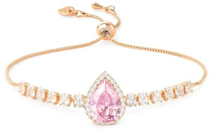 Linawe Bracelet en cristal rose et diamant, bracelets à breloques en or rose pour femmes, bracelet en strass, pierre de naissance, moissanite et zircone cubique, bijoux mignons et jolis