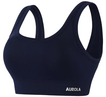 AUROLA Power Damen Sport-BH mit quadratischem Rücken, quadratischer Ausschnitt, gepolstert, geringer Aufprall, Yoga-BH, Workout, bauchfreies Top, Naval Academy, X-Large