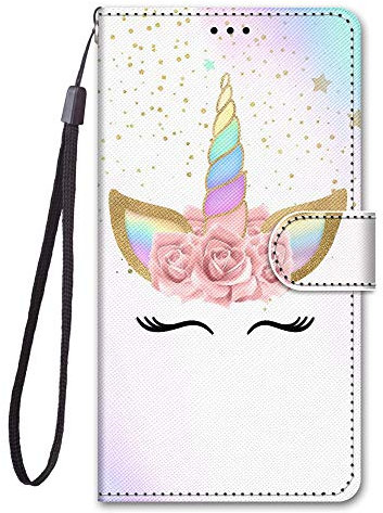 Nodigao Kompatibel für Xiaomi Redmi 14C 4G 5G / 14 C/Xiaomi Poco C75 Leder Hülle Magnetisch Kickstand mit Kartenfach Tier Muster Motiv Lustig Design Hüllen Handyhülle Tasche Case - Einhorn A