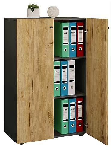 VCM Büroschrank mit 3 Fächern | moderner Aktenschrank mit Drehtüren | Maße ca. B. 70 x H. 110 x T. 40 cm – Lona 3-Fach