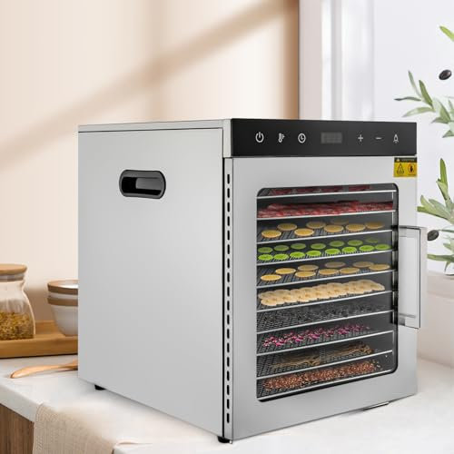 Déshydrateur alimentaire en acier inoxydable avec minuterie numérique de 24 heures, température réglable de 30 à 80 °C, déshydrateur automatique pour légumes, fruits, viande, fleurs