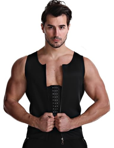 Meichoon Uomini Gilet Modellatore Dimagrante 3 Righe Chiusura Gancio e Cerniera Esterno per il Controllo della pancia