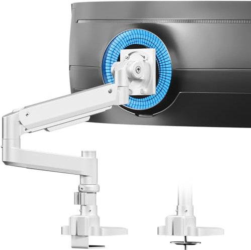 Soporte de Monitor para Pantalla Plana y Curvada de 17 – 57 Pulgadas, Muelle de Gas, Altura Ajustable, inclinable, Capacidad de Peso de 2 – 20 kg por,VESA 75/100 mm,Blanco