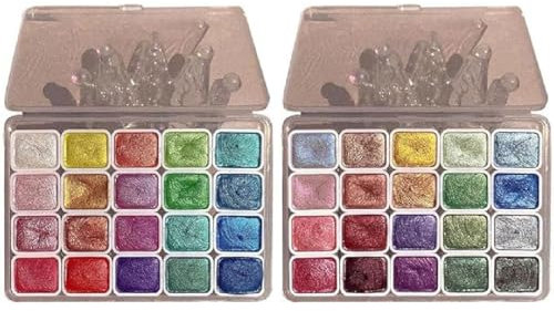 GUSHE Kolorful - Powder Mineral Pearl Pigment Art Watercolor, 20 Farben Metallic Aquarellfarben, Schimmernde Wasserfarben Set, Glitzer Aquarellfarben, tragbares Gouache-Farbset für Künstler (A+B)
