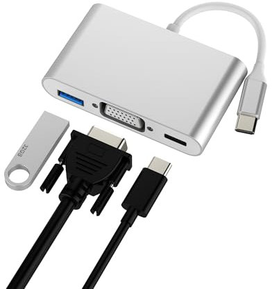 Adattatore USB C A VGA USB(3 in 1)per Apple OTG 3.0 Cavo Tipo C Caricatore MacBook Per iPad Pro Connettore Per iPhone 16 15 Pro Max Proiettore TV Display Splitter Thunderbolt Convertitore