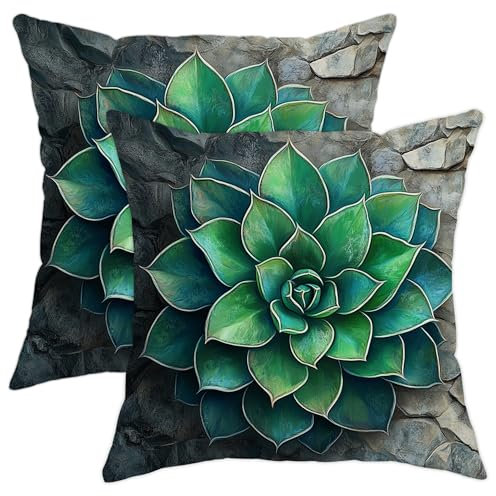 Set di 2 federe per cuscini con piante grasse, decorative, quadrate, per soggiorno, divano, letto, 45 x 45 cm