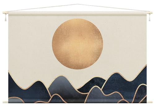 micasia Wandteppich Fredriksson Kunstdruck Stoffbild inkl. Holzstäbe & Seile Wanddeko - Made in Germany - Kunstkopie Abstrakt gold Wohnzimmer Schlafzimmer Wandbehang 1633 (110x73cm)