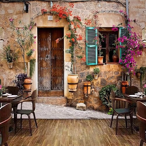 Papier Peint Panoramique Italie Papier Peint Intissé Maison de Campagne Poster Trompe l'oeil Mural 3D Art Décoration Murale Salon Chambre 400x280 cm 7375a