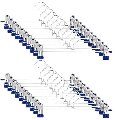 20 Stück Hosenbügel Klemmbügel, Ungefähr 30cm Kleiderbügel Hosen Metall, Hosenkleiderbuegel Haken,mit 360° Drehbar Haken,Lagerung für den Hausgebrauch Hosenhalter Rockhalter,Blau
