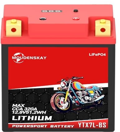 MOUDENSKAY Litio YTX7L-BS Batteria al Litio per Moto 12V 4AH con Schermo | Protezione BMS e Schermo 51.2WH 320CCA Batteria Moto LiFePO4 per moto,ATV,UTV,veicoli d'acqua, ecc