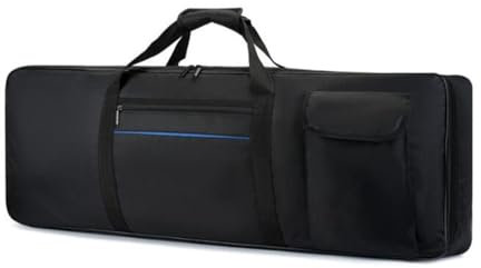 kowaku Housse de Transport pour Clavier 61 Touches, Étui de Protection Imperméable pour Piano Électrique, Sac de Transport en Tissu Oxford Renforcé, avec Poche Double Accessoires et Bande Bleue