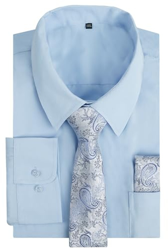 Alizeal Herren-Hemd, Krawatte und Einstecktuch, hellblau, XL