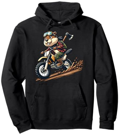 Motorradfahrender Biber Mit Axt Pullover Hoodie