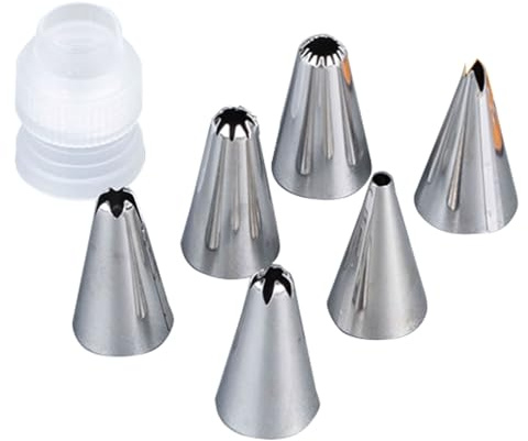 Ensemble de décoration de gâteaux 7 pièces, 6 douilles à fleurs en acier inoxydable, 1 poche à douille, convertisseurs, kit de pâtisserie professionnel