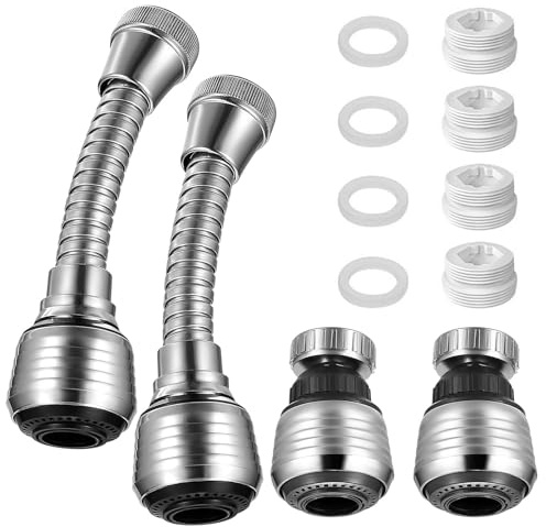 Extensión de Grifo,4 PCS Alargador Aireador de Grifo para Cocina Adaptador Extensor Flexible 360° con Múltiples Tipos de Chorro Manguera Extraíble para Fregadero y Lavabo