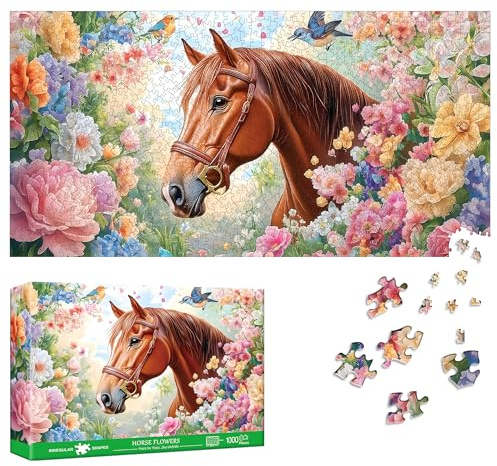 Reofrey Puzzle 1000 Teile - Pferdeblumen, Spezialform Puzzle Für Erwachsene, 41x80cm Unmögliches Klassische Puzzles, Familienspiel & Wanddekoration Puzzle-Liebhaber