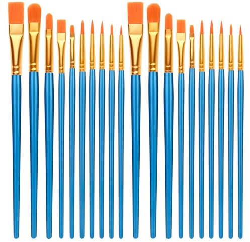 Artists Paint Brushes, 20 PCS Nylon Hair Acrylic Paint Brushes Set for Acrylic Oil Watercolor Gouache Painting Face Model (Blue)