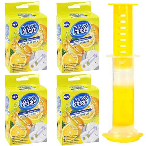 4 Pack Toilet Cleaner Gel Toilet Stamp Refill 28 Doses, Fights Stains That Harbour Germs, Prevents Limescale Build Up - Long-lasting Fragrance For Toilet Bowls, Basins and Sinks (Citrus)