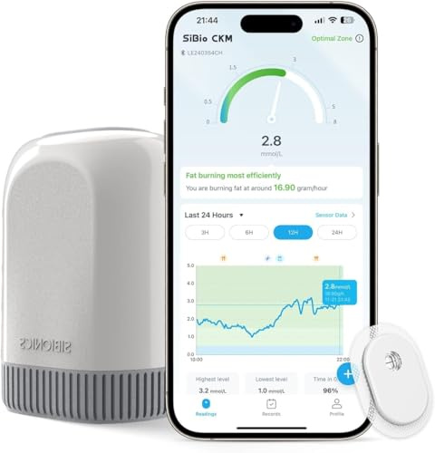 SIBIO KS3 Kontinuierlicher Keton Monitor - 14-Tage Sensor für Keto | Echtzeit CKM Sensor für Ketose & Low Carb. Synchronisiert per Bluetooth mit iOS & Android.