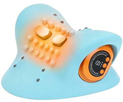 HIHOBDAY Neck Massager with Heat,3-in-1 EMS Pulse/Vibration/Heating with Remote Control,Electric Cervical Neck Traction Pillows for Pain Relief and Muscle Relaxation,Gifts for Women Men(Blue)