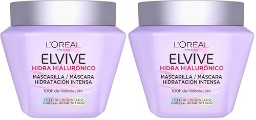 L'Oréal Paris, Mascarilla Hidratación Intensa, 100H de Hidratación, Cabello Más Voluminoso, Suave y Sano, Con Ácido Hialurónico, Para Cabello Deshidratado, Elvive Hidra Hyaluronico, 310 ml