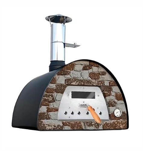 Veloce Pro 70 Holzbackofen Schwarz Natursteinfront, Gestell Atlas | Gestell Atlas, 60 × 60 cm Backfläche, bis 3 Pizzen, 350 °C in ca. 20 Min.
