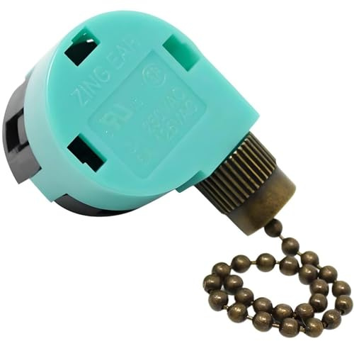 CeilingFanSwitch Zing Ear ZE-268S6 Switch 3 Speed 4 Wire Pull Chain Control Ceiling Fan Replacement Speed Control Switch (Antique Brass)