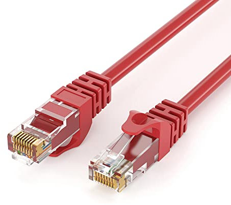 JAMEGA 5m CAT.6 Netzwerkkabel (RJ45) Patchkabel Ethernet Lan in rot| 1Gbit/s | 250MHz | kompatibel zu CAT.5 / CAT.5e / CAT.6
