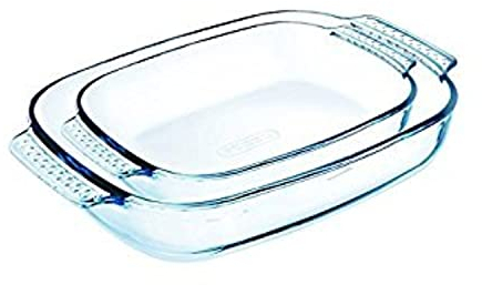Pyrex Classic – Set of 2 Heavy Duty Rectangular Glass Baking Dishes - 38 x 25 cm/30 x 19 cm