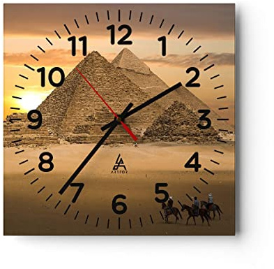 Moderne Wanduhr 40x40cm Quadrat Glasuhr Architektur Landschaften - 2196 | Pyramide Ägypten Wüste Glas Analog Wanduhr Lautlos Wanddekoration Wohnzimmer Büro Küche Wanddeko Küchenuhr Geräuschlos ARTTOR