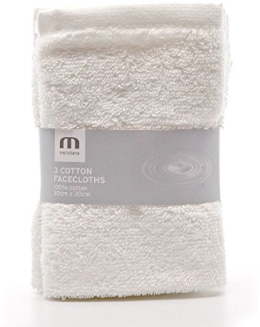 Meridiana Super Soft 100% Cotton Family Washcloths. Machine Washable. White. 3 Pack. 30cm X 30cm X