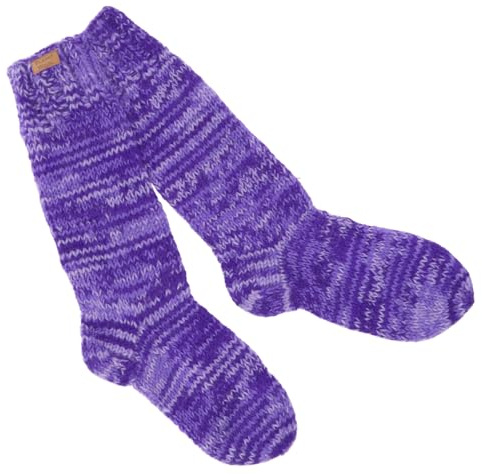 GURU SHOP Handgestrickte Schafwollsocken, Nepal, lila, L (42-46)