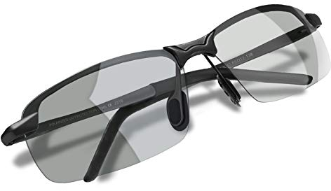 WHCREAT Herren Photochromatisch Polarisierte Sonnenbrille für Fahren Draussen Sport mit Ultraleicht AL-MG Rahmen - Schwarz Rahmen Grau Linse
