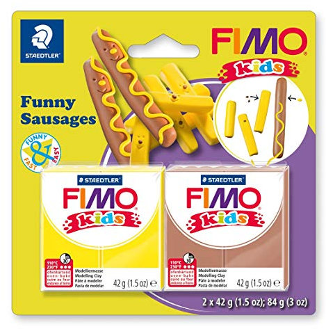 STAEDTLER - Fimo Kids Funny Kit - Set Drôle de saucisses - 2 pains pâte à modeler 42 g assortis - 8035 16