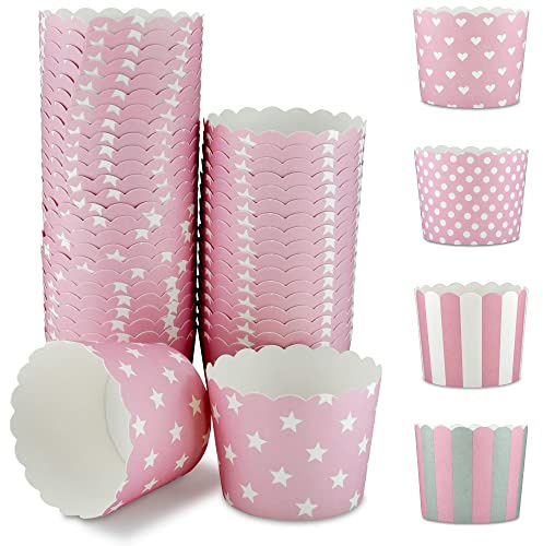 Frau WunderVoll® 100 Muffin Backformen, rosa weiße Sterne, Durchmesser 5 cm/Muffinbackform, Muffinform, Cupcakeformen, Backförmchen, Cupcake Formen, Muffin Förmchen Papier