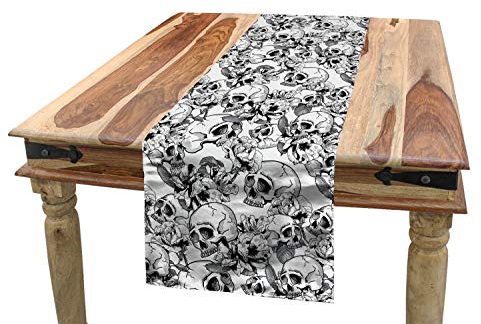 ABAKUHAUS Feier Tischläufer, Sketch Toten Schädel, Esszimmer Küche Rechteckiger Dekorativer Tischläufer, 40 x 180 cm, Schwarz Weiß