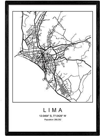Nacnic Drucken Stadtplan Lima skandinavischen Stil in schwarz und weiß. A3 Größe Plakat Das bedruckte Papier Keine 250 gr. Gemälde, Drucke und Poster für Wohnzimmer und Schlafzimmer