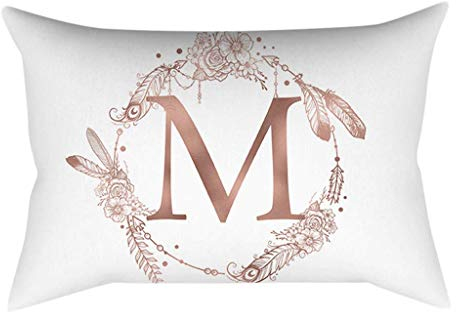 Xmiral Kissenbezüge Kissenhüllen Roségold Alphabet Gedruckte Polyester Kopfkissenbezug 30cm x 50cm(M)