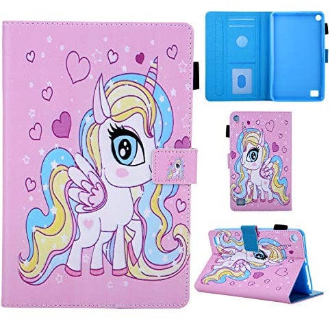 Bspring Case for Amazon Fire 7” (7th Gen 2017 & 5th Gen 2015 Releases) 7 inch Tablet - Folio Leather Smart Folding Magnetic Protective Stand Cover Case,Unicorn -1